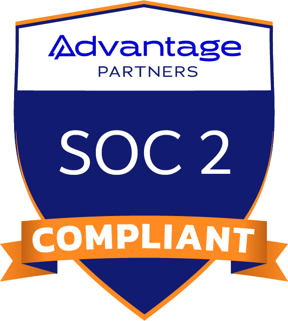 SOC 2 compliant badge issued by Advantage Partners, independent CPA firm