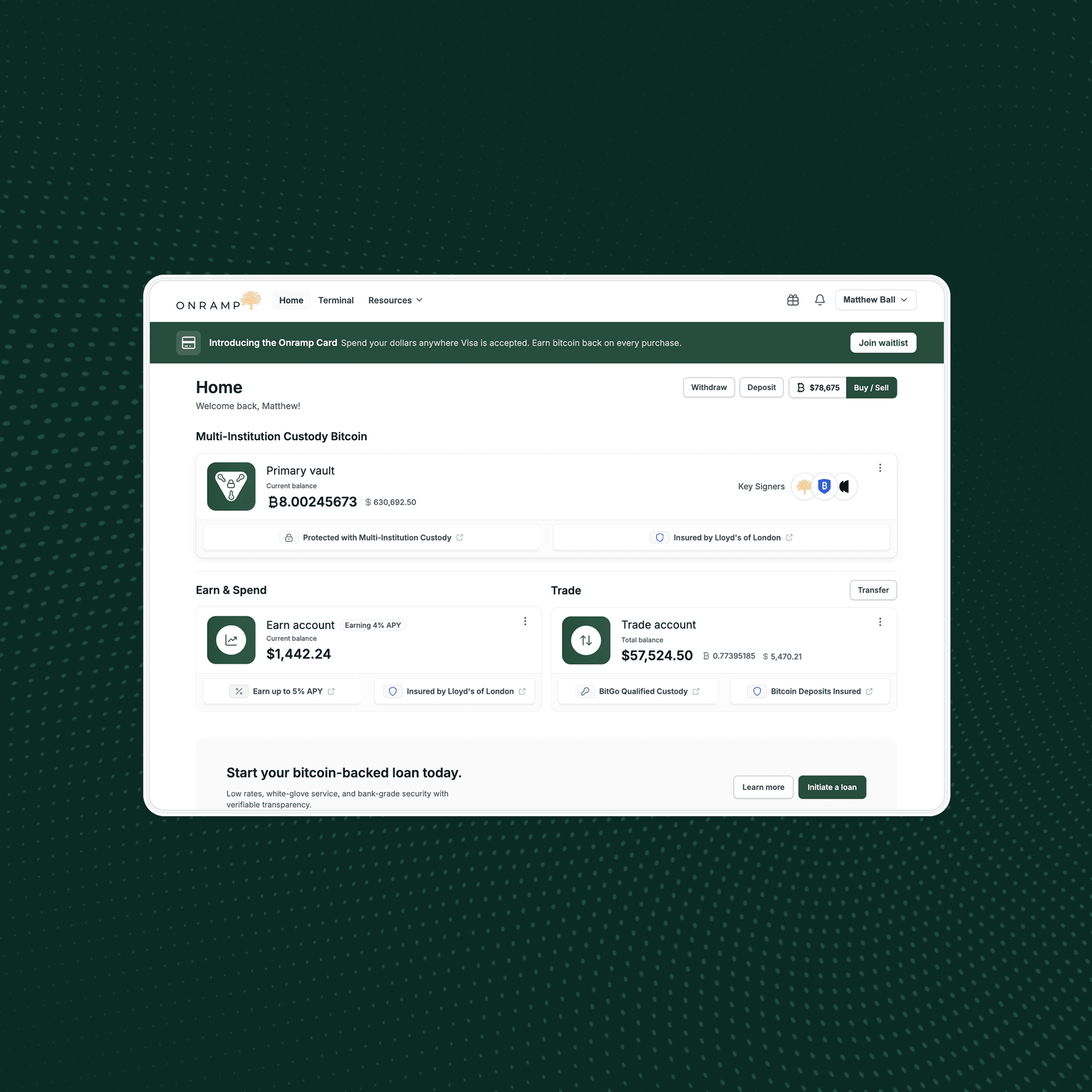 Onramp dashboard