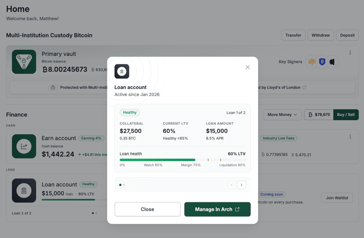 Screenshot for changelog entry: Link Arch Lending to Onramp